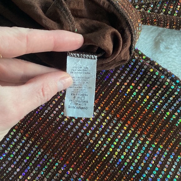 Black Bead high waisted brown and iridescent sparkle bell bottom pants - Picture 4 of 6